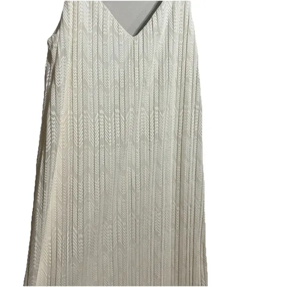 Anthropologie Meadow Rue Ivory Prespa Pleated Midi Length Dress Size 10