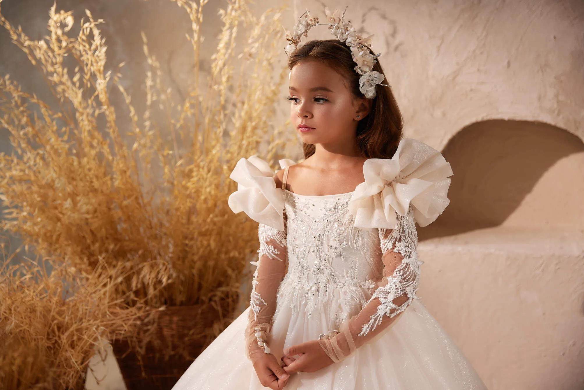 Asti - Flower Girl Dress with Ruffled Shoulders