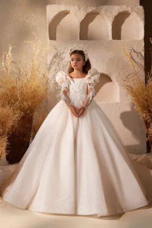 Asti - Flower Girl Dress with Ruffled Shoulders