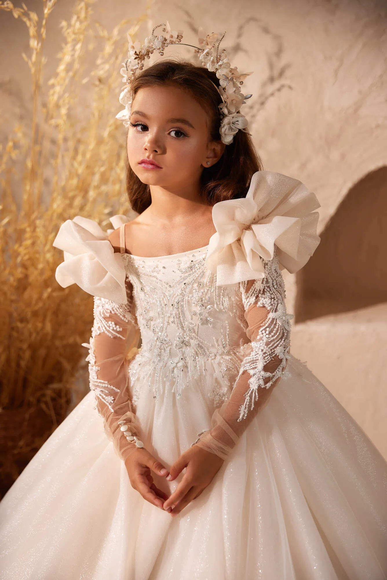 Asti - Flower Girl Dress with Ruffled Shoulders