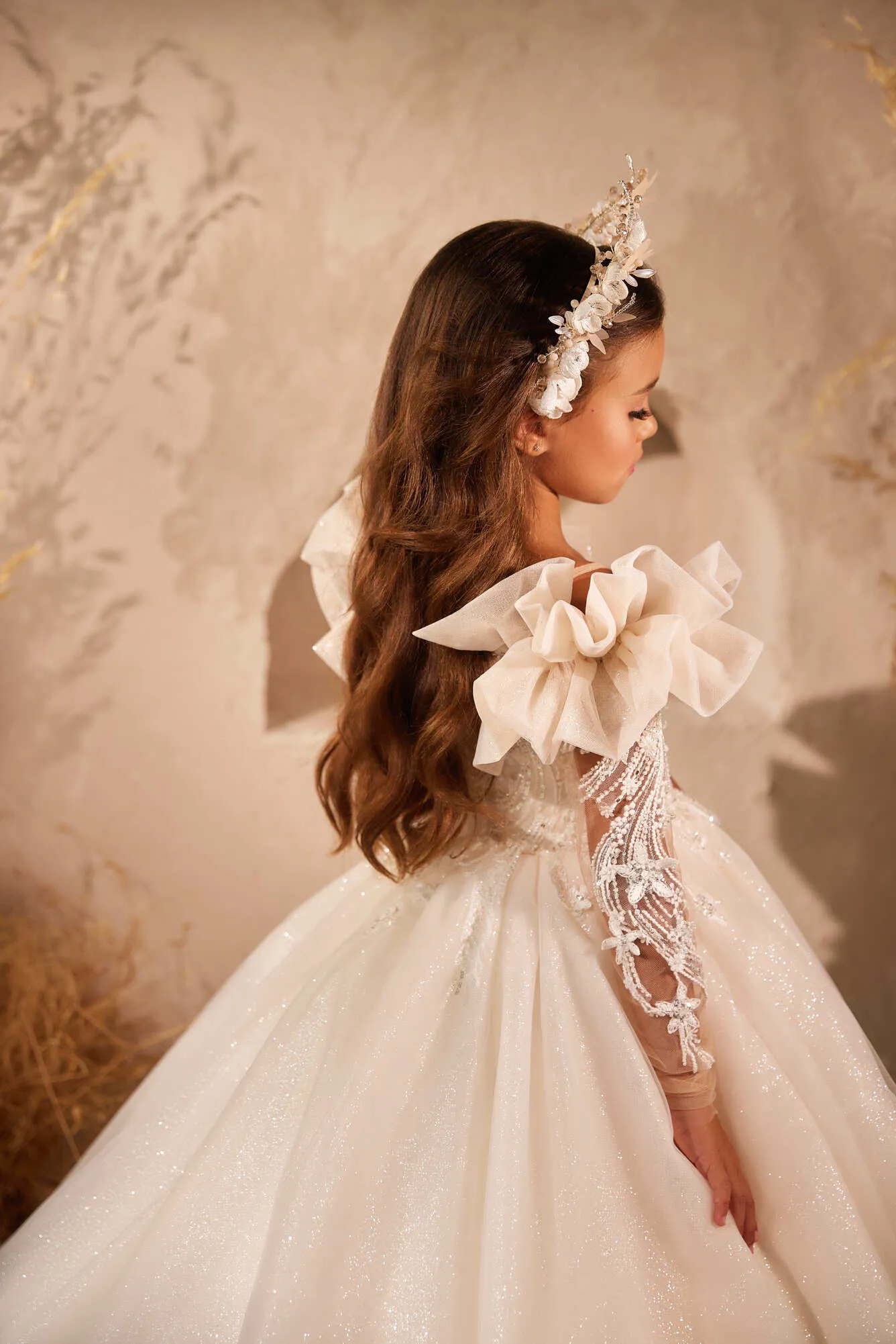 Asti - Flower Girl Dress with Ruffled Shoulders