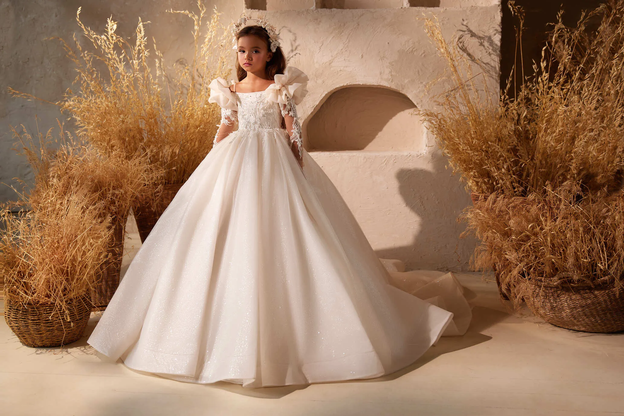 Asti - Flower Girl Dress with Ruffled Shoulders