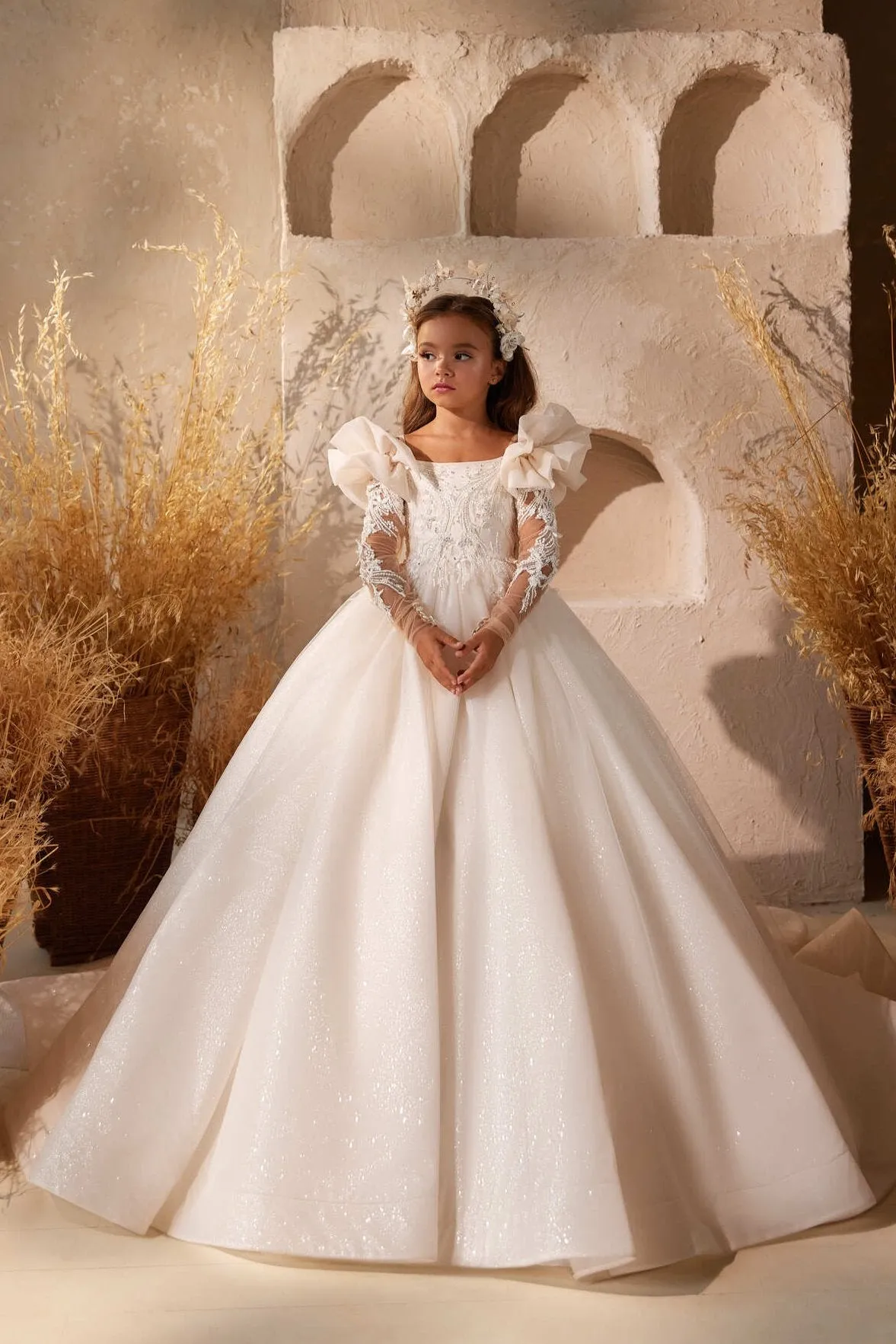 Asti - Flower Girl Dress with Ruffled Shoulders