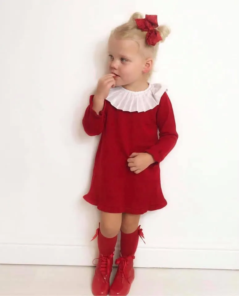 AUREA Blue Girls Knitted Dress with Pleated Collar - CLEARANCE SALE