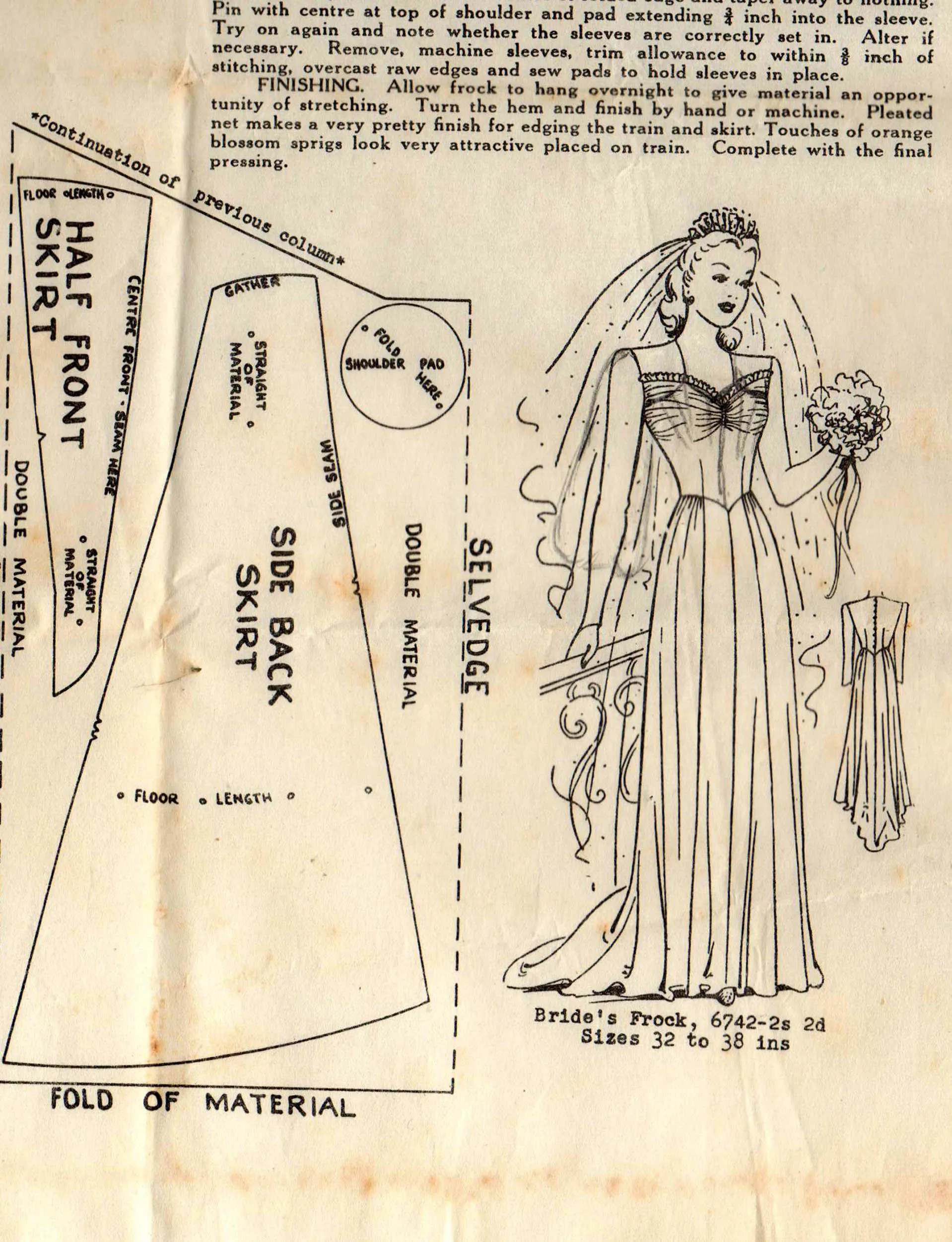 Australian Home Journal 6742 Womens Traditional Wedding Dress Bridal / Bridesmaids Gown 1940s Vintage Sewing Pattern Bust 34 inches