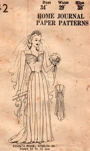 Australian Home Journal 6742 Womens Traditional Wedding Dress Bridal / Bridesmaids Gown 1940s Vintage Sewing Pattern Bust 34 inches