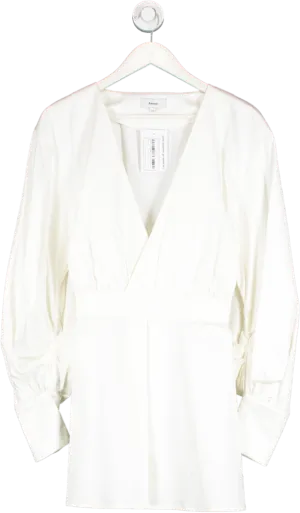 Auteur White Cotton Blend Ruched Sleeve Mini Dress UK XS