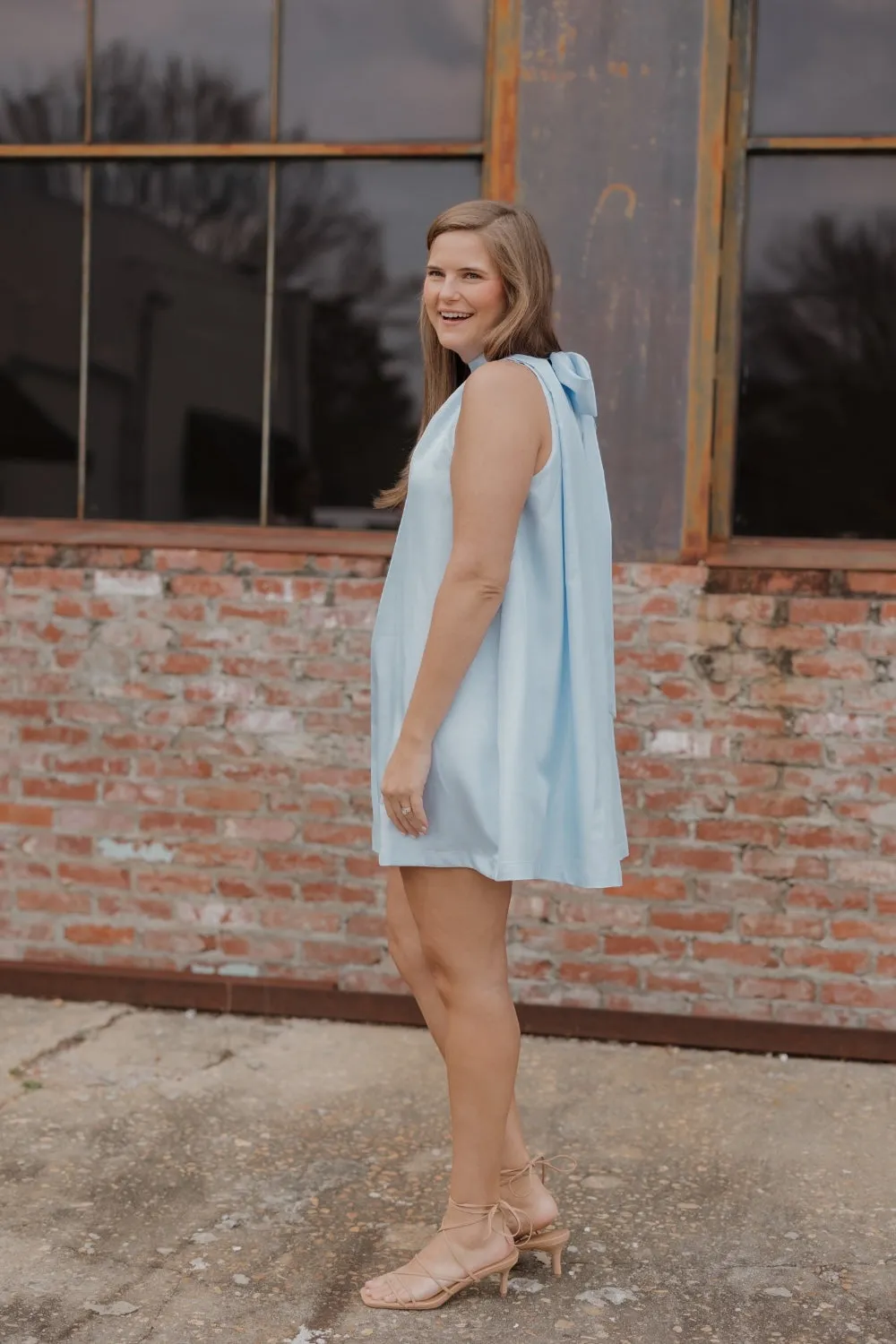 Baby Blue Tie Back Halter Dress