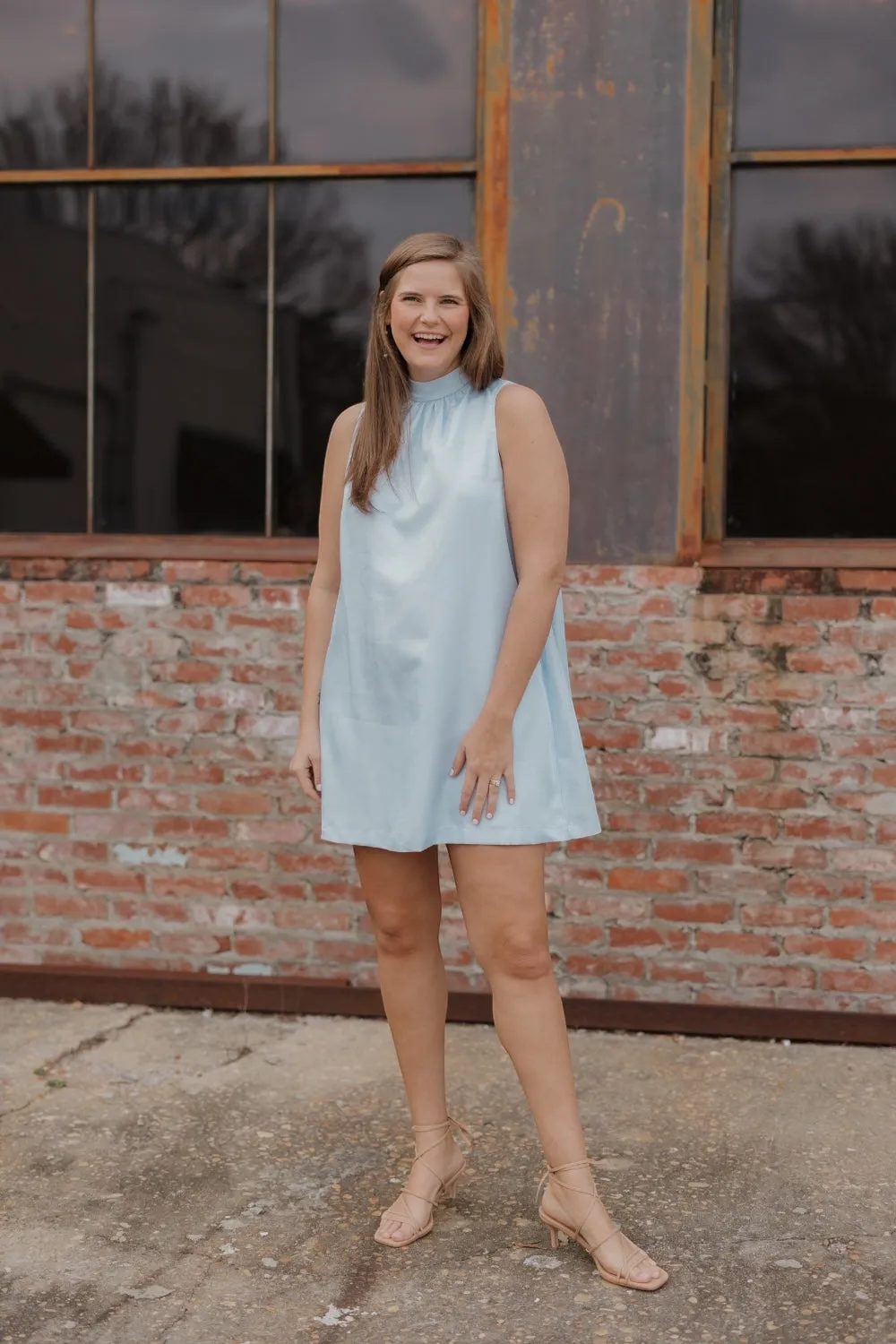 Baby Blue Tie Back Halter Dress