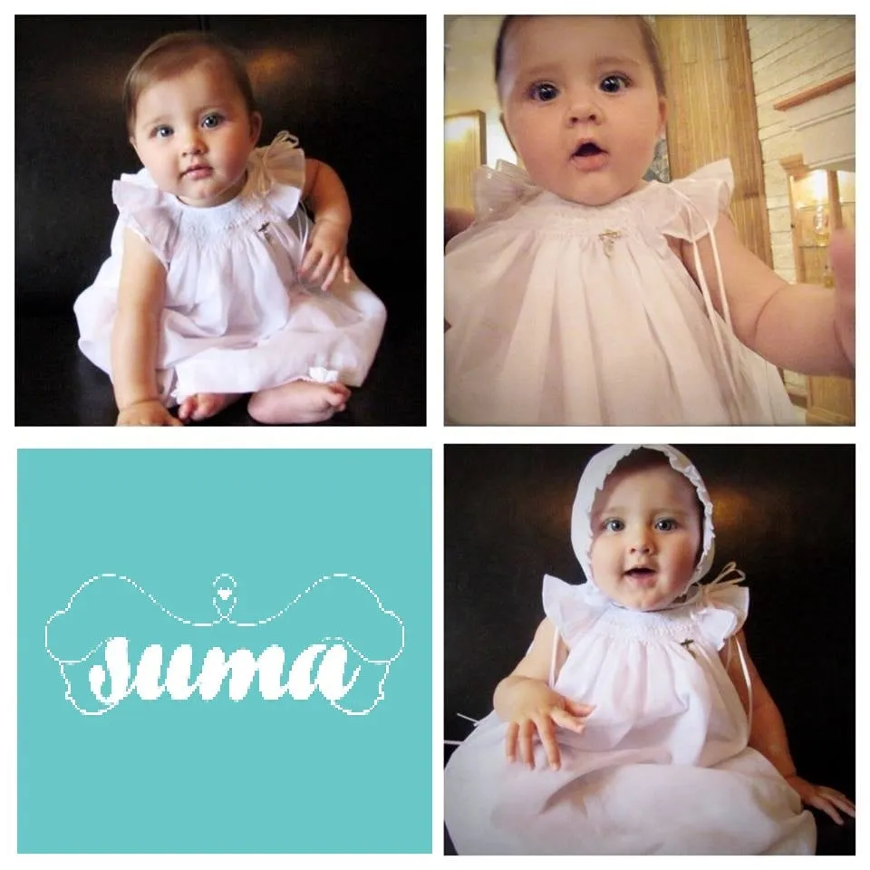 Baby Girl Christening Dress,  Baptism Dress with Bonnet, Blessing Dress,  Gown  White Cotton, Hand  Made, Free Personalization