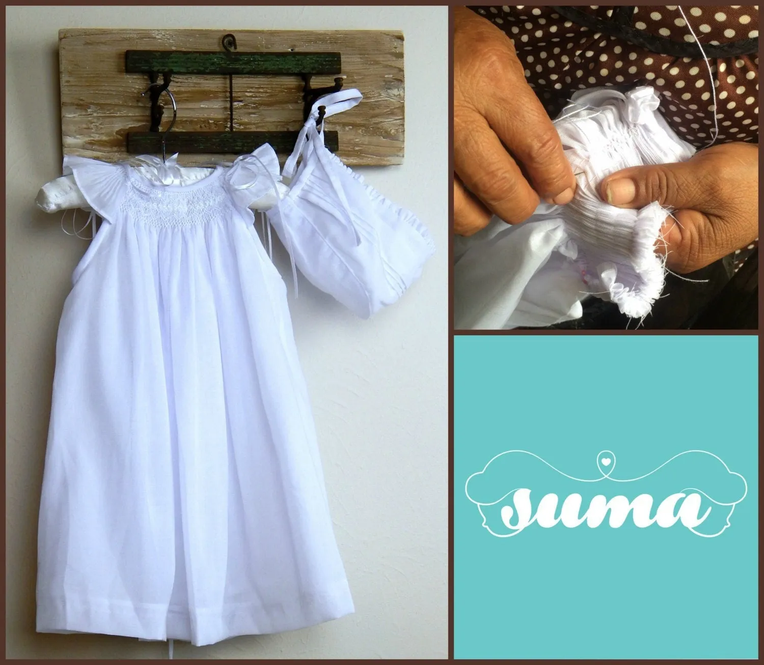 Baby Girl Christening Dress,  Baptism Dress with Bonnet, Blessing Dress,  Gown  White Cotton, Hand  Made, Free Personalization