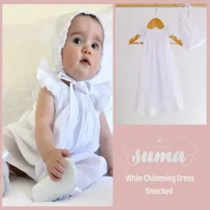 Baby Girl Christening Dress,  Baptism Dress with Bonnet, Blessing Dress,  Gown  White Cotton, Hand  Made, Free Personalization