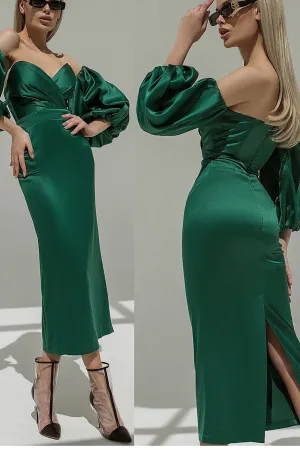 Backless Green Prom Gown with Removeable Sleeves