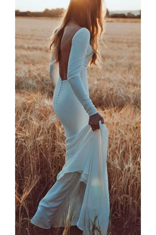 Backless Outdoor Wedding Dresses with Long Sleeves