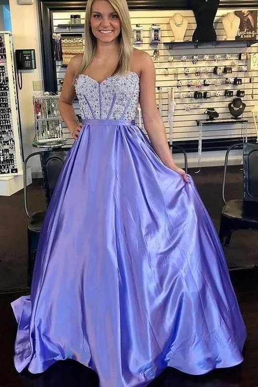 Beads and Rhinestones Lavender Evening Dresses Backless