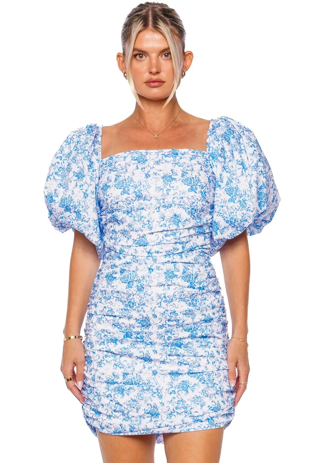Bekah Toile Bubble Sleeve Mini Dress