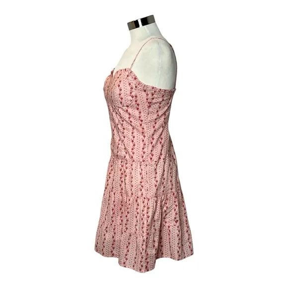 BETSEY JOHNSON PINK SWEETHEART NECKLINE SLEEVELESS FLORAL TIERED MINI DRESS