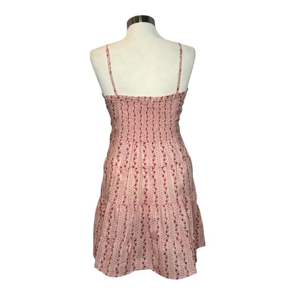 BETSEY JOHNSON PINK SWEETHEART NECKLINE SLEEVELESS FLORAL TIERED MINI DRESS