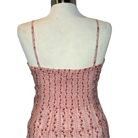 BETSEY JOHNSON PINK SWEETHEART NECKLINE SLEEVELESS FLORAL TIERED MINI DRESS