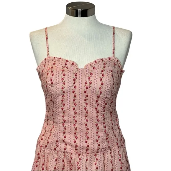 BETSEY JOHNSON PINK SWEETHEART NECKLINE SLEEVELESS FLORAL TIERED MINI DRESS