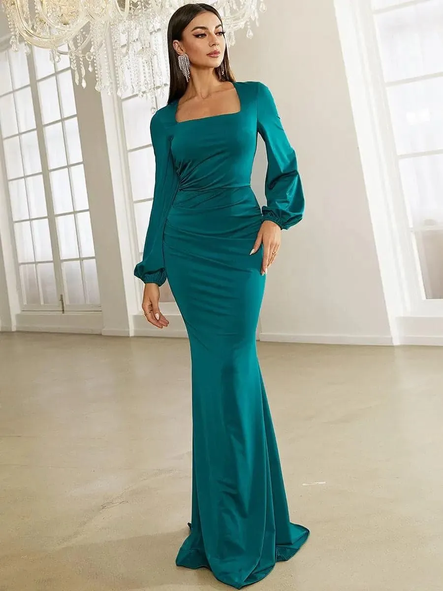 Bishop Sleeve Square Neck Mermaid Prom Dress XJ1496