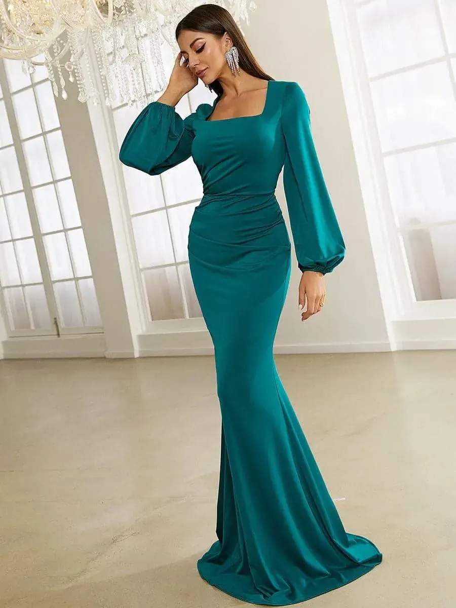Bishop Sleeve Square Neck Mermaid Prom Dress XJ1496