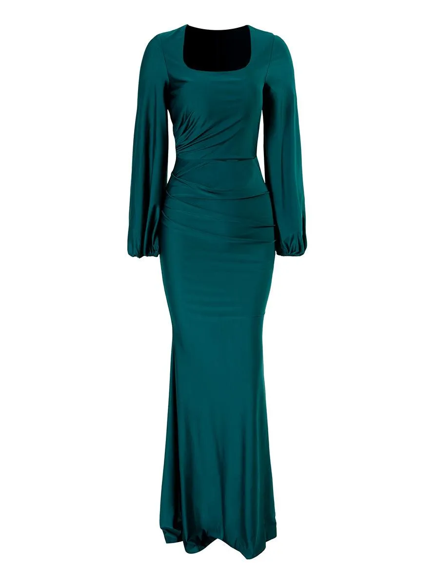 Bishop Sleeve Square Neck Mermaid Prom Dress XJ1496
