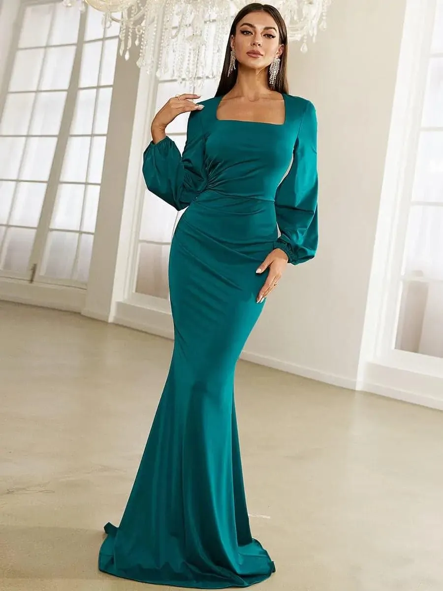 Bishop Sleeve Square Neck Mermaid Prom Dress XJ1496