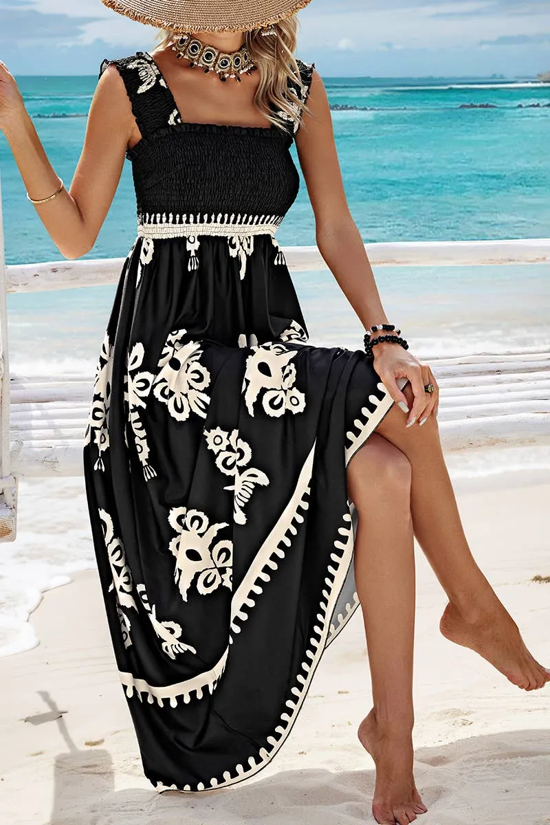 Blac Ruched Square Neck Sleeveless High Waist Dress