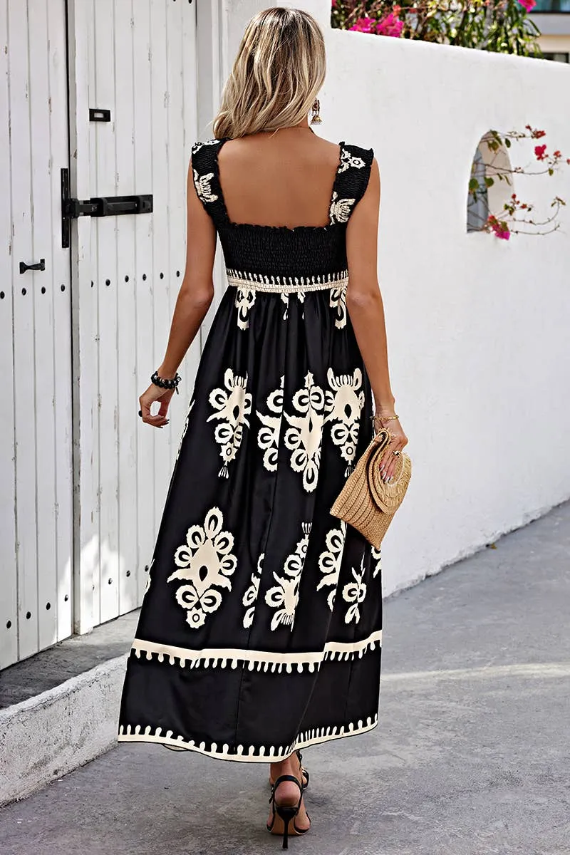Blac Ruched Square Neck Sleeveless High Waist Dress