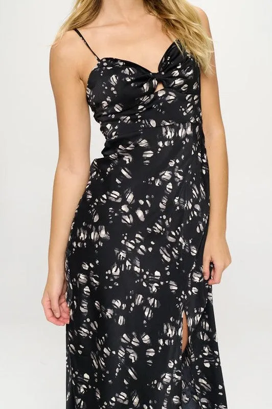 BLACK FLORAL PRINT SPAGHETTI STRAPS MAXI DRESS