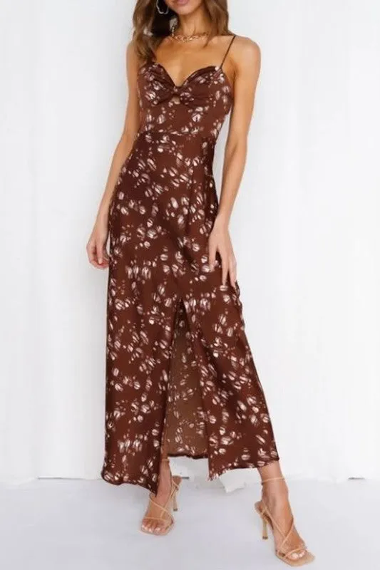 BLACK FLORAL PRINT SPAGHETTI STRAPS MAXI DRESS