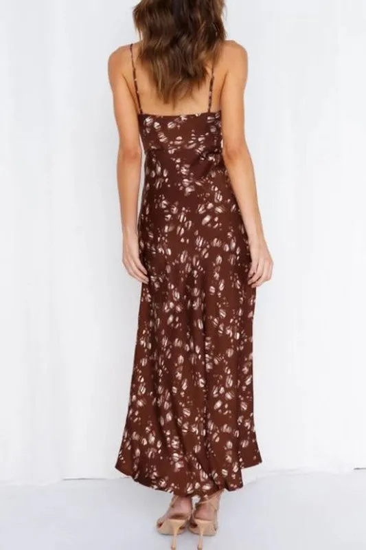 BLACK FLORAL PRINT SPAGHETTI STRAPS MAXI DRESS
