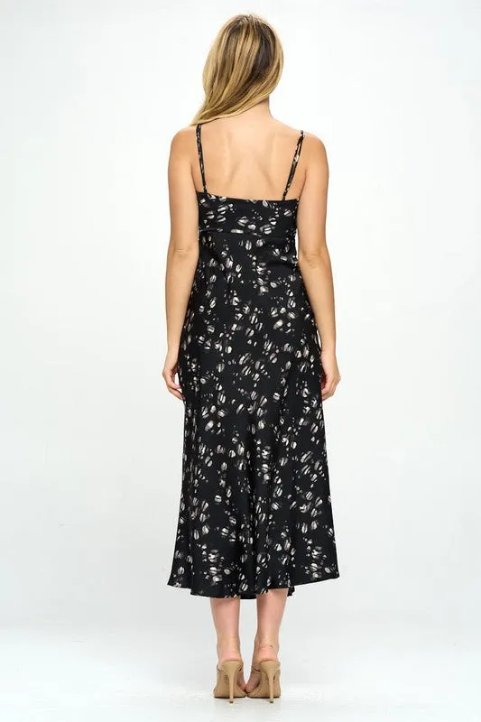 BLACK FLORAL PRINT SPAGHETTI STRAPS MAXI DRESS