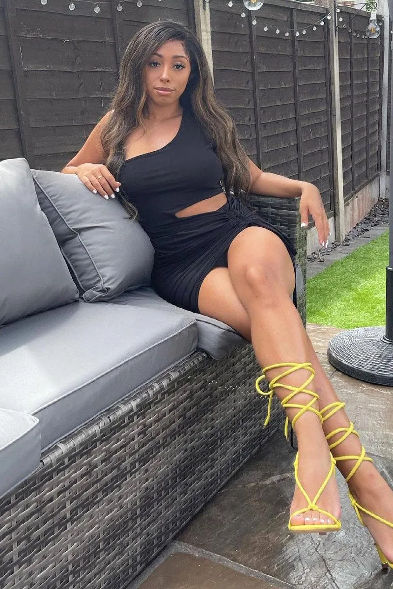 Black Slinky One Shoulder Cut Out Dress - Semira