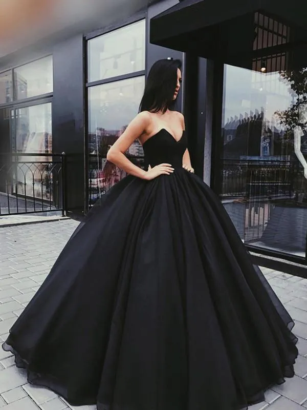 Black Sweetheart Neck Floor-length Sleeveless Backless Prom Gown, Black Formal Dress