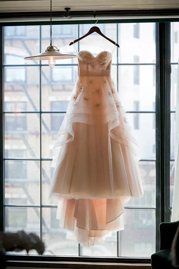 Blush Pink A-line Sweetheart Floral Backless Wedding Dress, Bridal Gowns, MW761