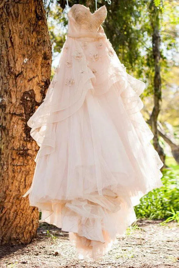 Blush Pink A-line Sweetheart Floral Backless Wedding Dress, Bridal Gowns, MW761