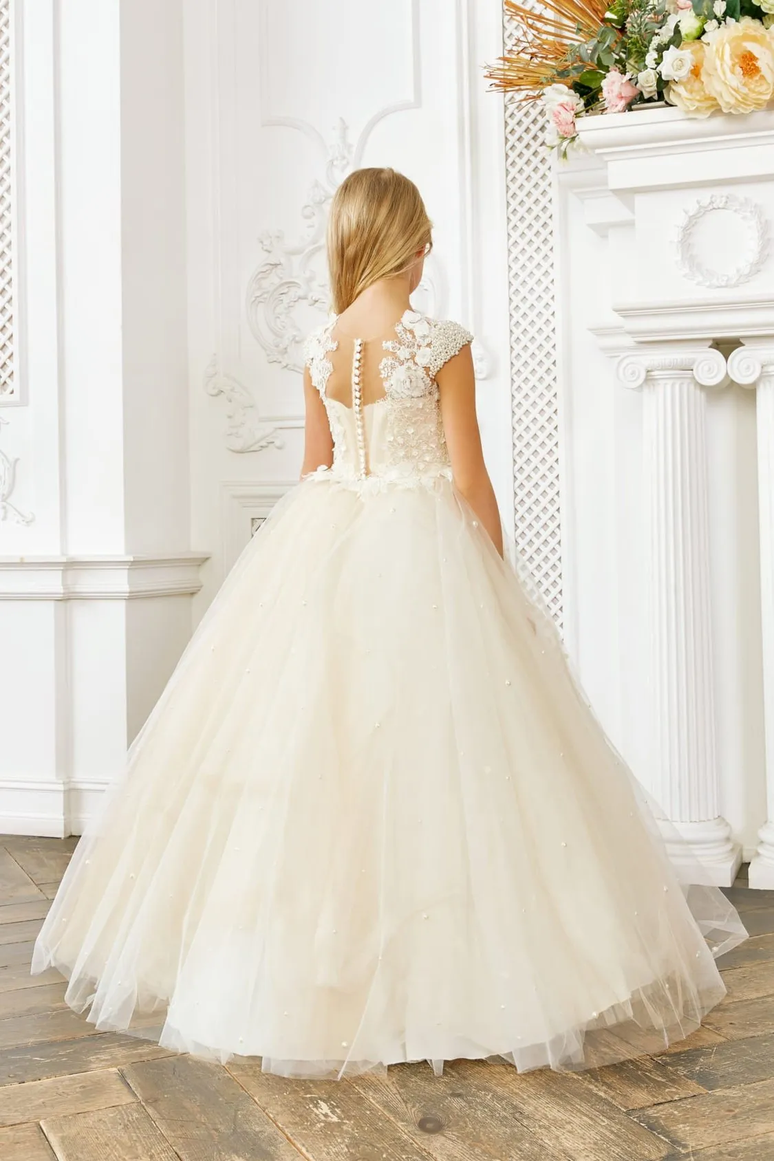 Blush Princess Dress for girls with pearls