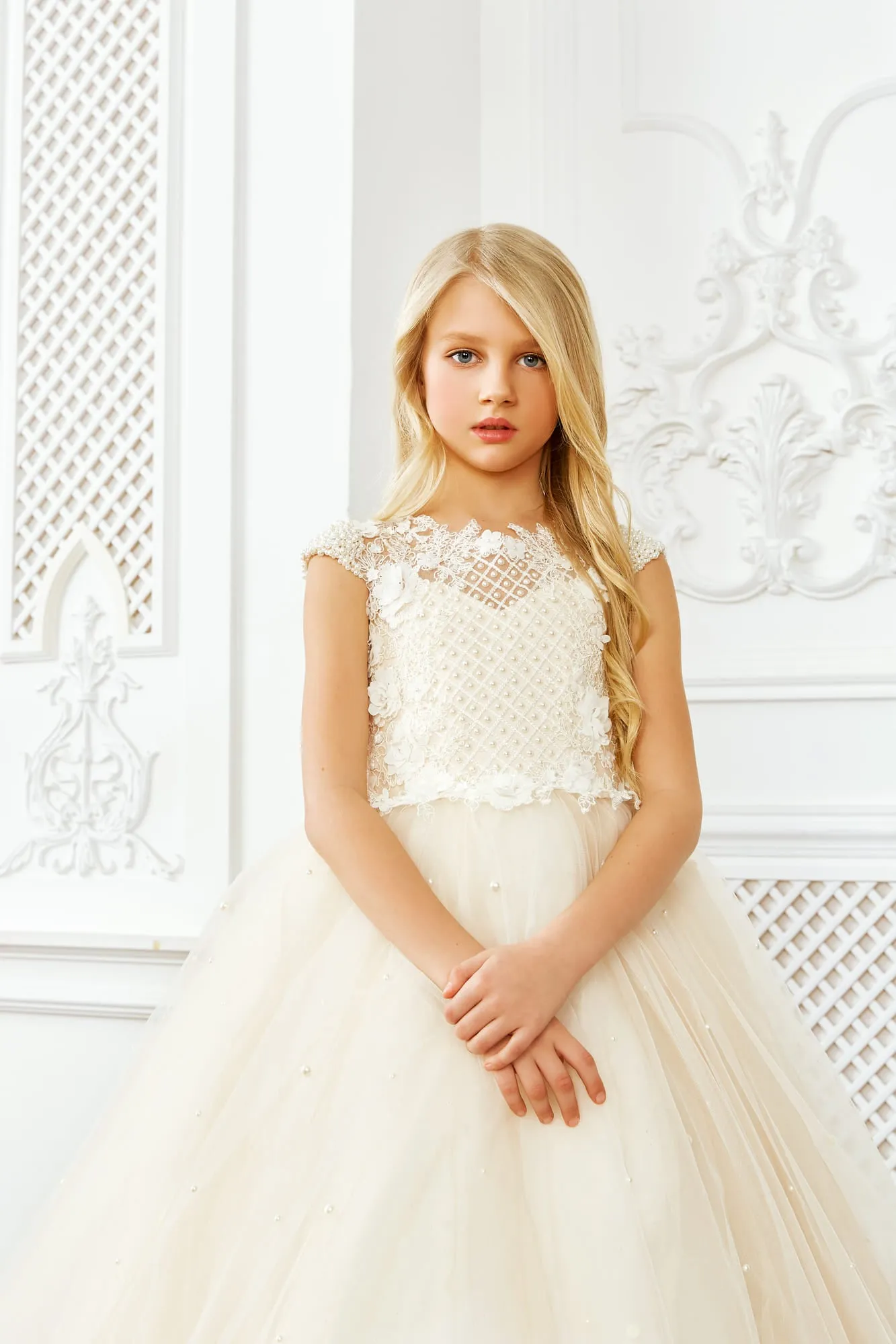 Blush Princess Dress for girls with pearls