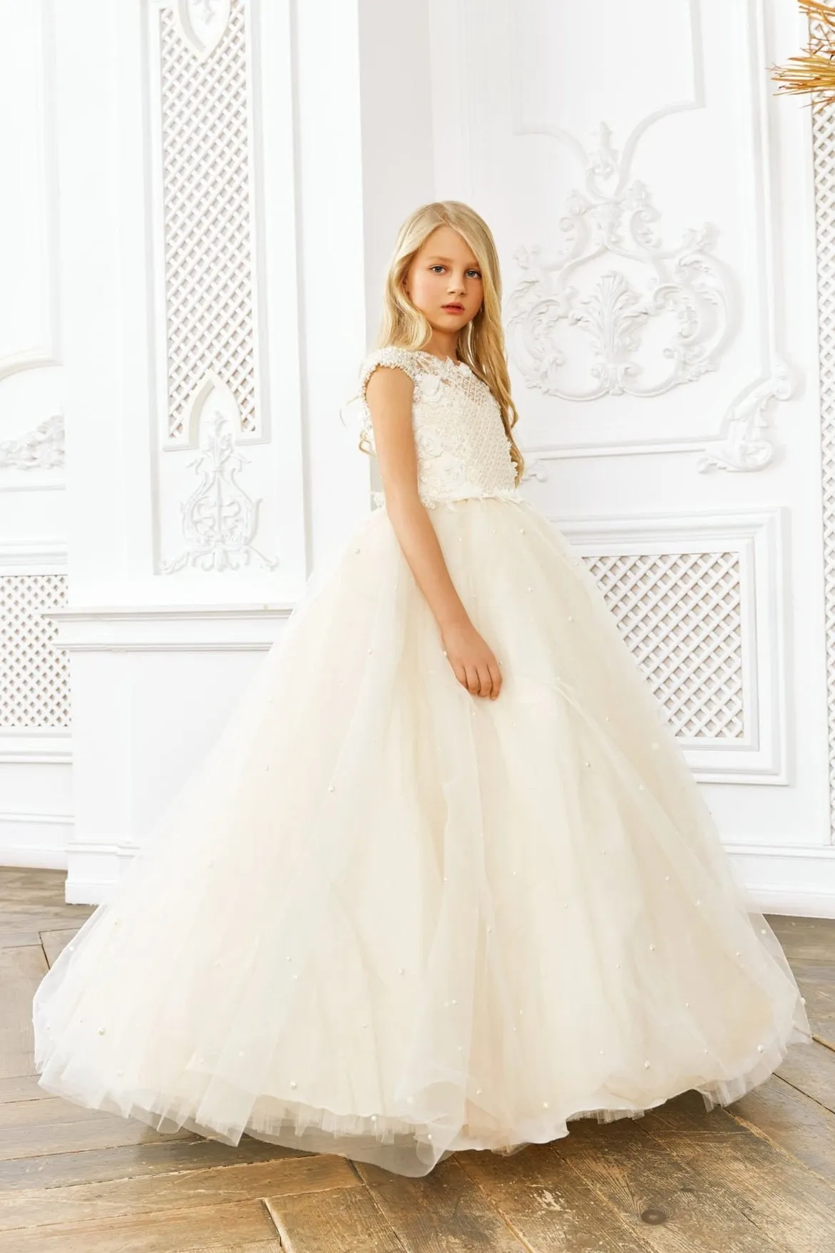 Blush Princess Dress for girls with pearls