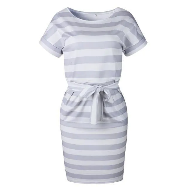 Boat Neck Dress - Bow Belt & Pockets