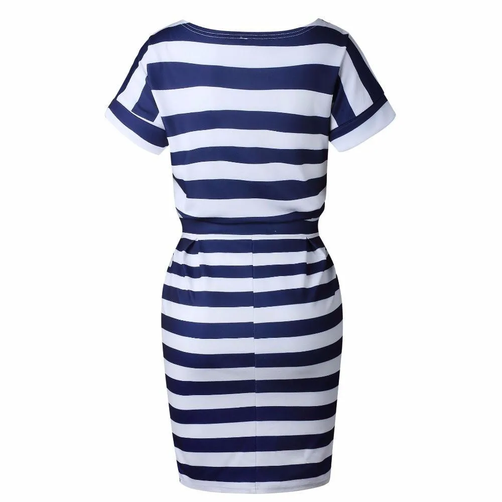Boat Neck Dress - Bow Belt & Pockets