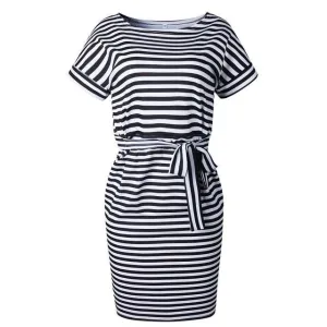 Boat Neck Dress - Bow Belt & Pockets