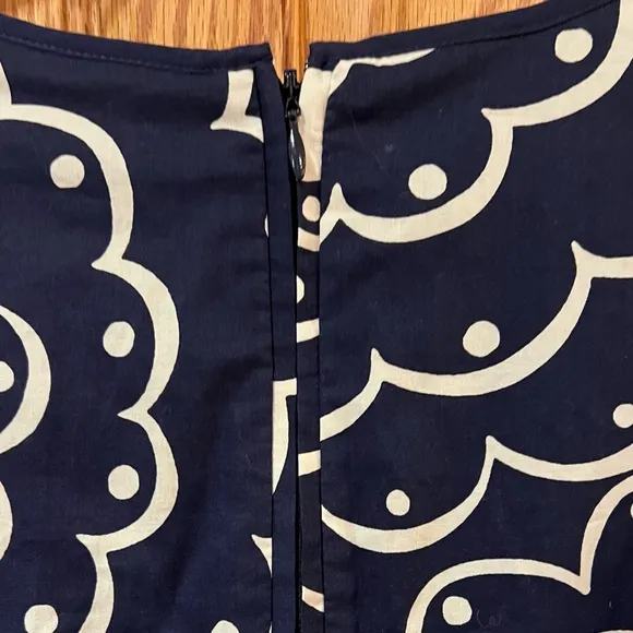 Boden Navy Blue &amp; White‎ Floral Print Fit &amp; Flare Pleated Cotton Dress Size 10