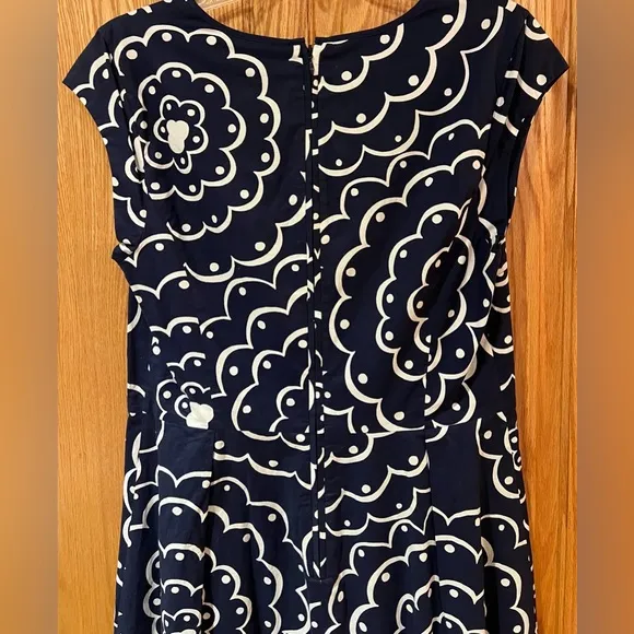 Boden Navy Blue &amp; White‎ Floral Print Fit &amp; Flare Pleated Cotton Dress Size 10