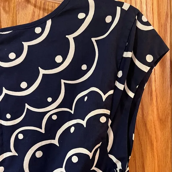Boden Navy Blue &amp; White‎ Floral Print Fit &amp; Flare Pleated Cotton Dress Size 10
