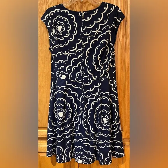 Boden Navy Blue &amp; White‎ Floral Print Fit &amp; Flare Pleated Cotton Dress Size 10