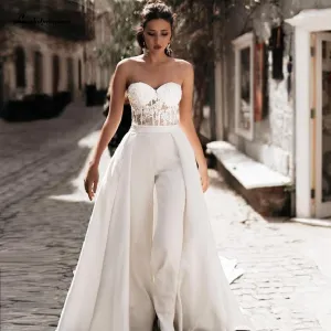 Bridal Dress Satin Wedding Jumpsuit Bohemian Sweetheart Off Shoulder