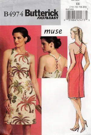 Butterick 4974 MUSE Womens Sheath Dress with Halter & Ring Trim Out Of Print Sewing Pattern Size 14 - 20 UNCUT Factory Folded